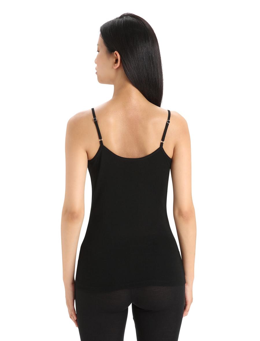 Black Icebreaker Merino 175 Everyday Cami Thermal Singlet Women's Underwear | AU 1693DFMN